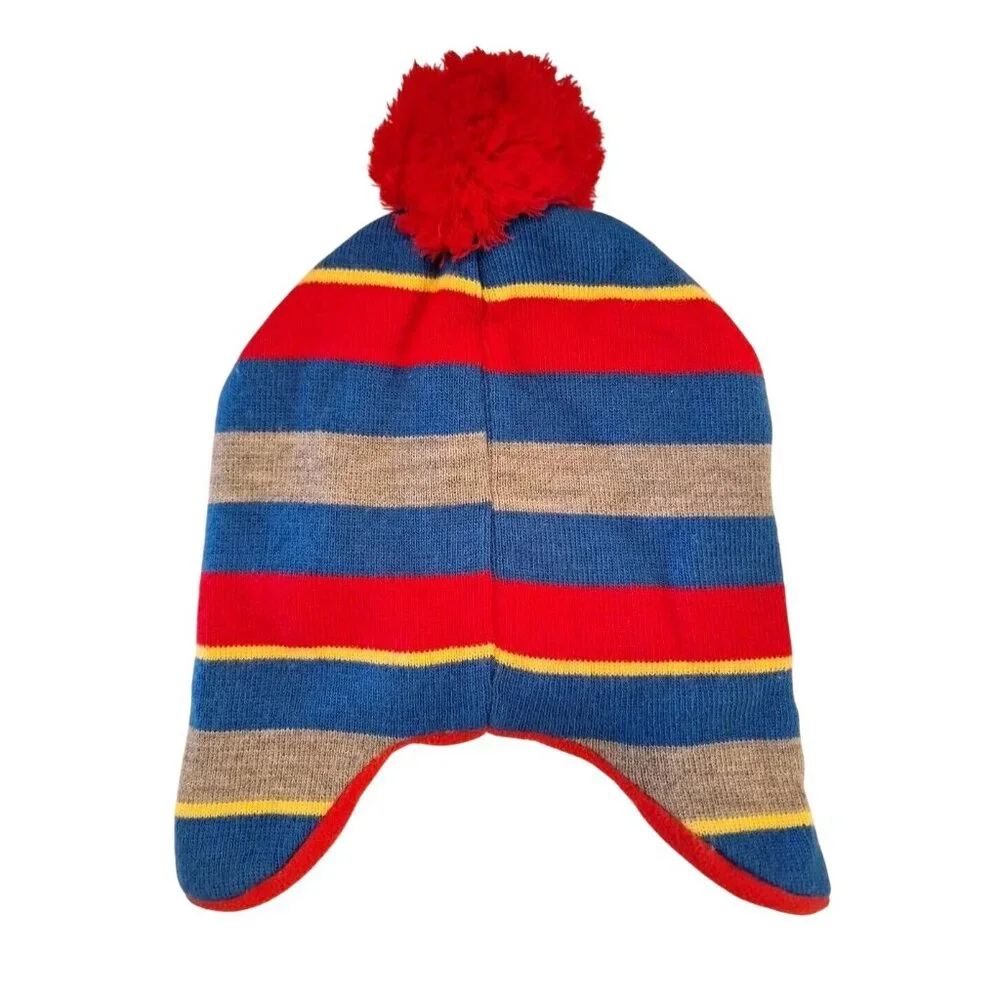 Paw Patrol Striped Beanie Hat Kids Toddler 2-5T Knit Fleece Lined Pom Pom